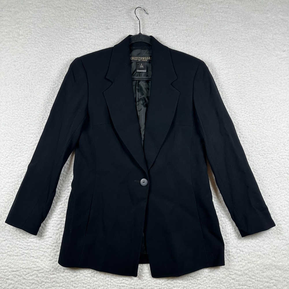 VTG Griffith Gray for St John Black Wool Blazer Jacket Single Button Italy Sz 2